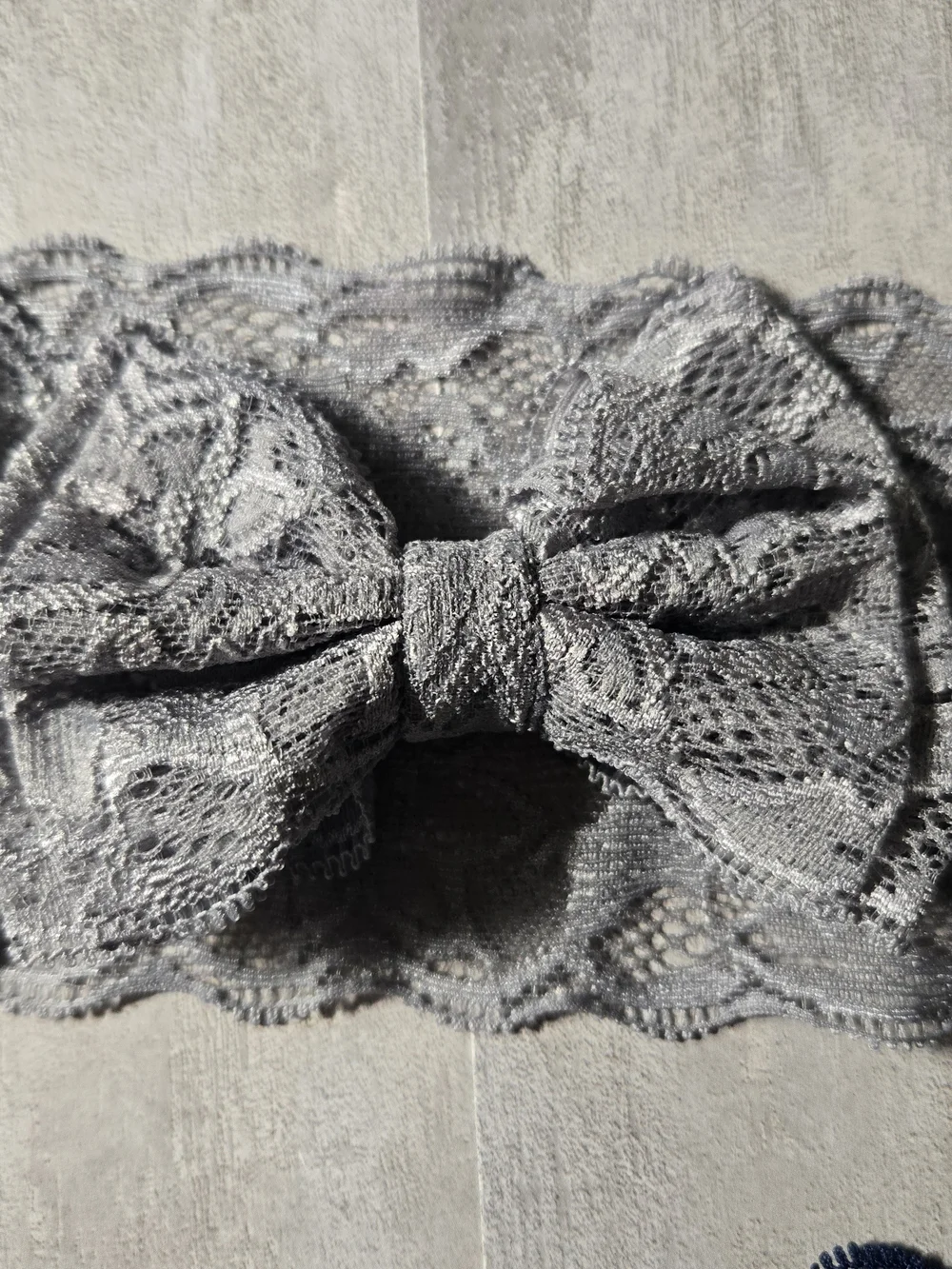 Baby Girl Grey & Navy Blue Lace Stretch Bow Headband Floral Hair Band Accessory